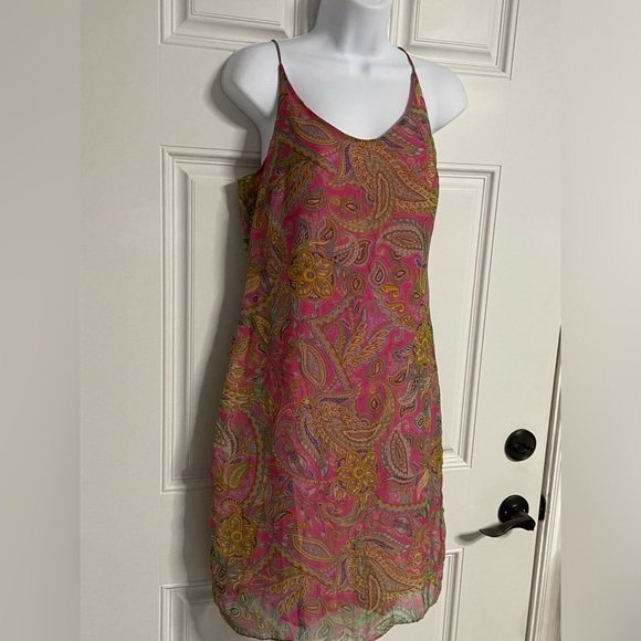 D6- JESSICA ASH Pink Paisley-Floral Spaghetti Dress - Picture 1 of 8